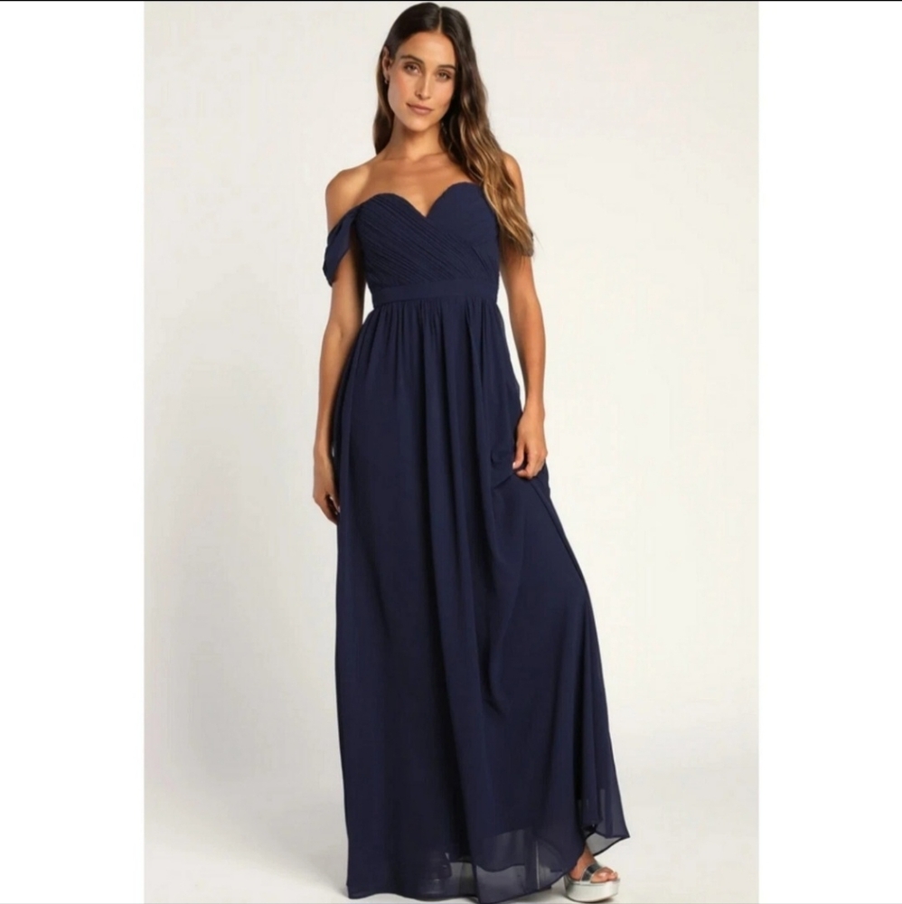 LULUS These Nights Navy Blue Cap Sleeve Sweetheart Maxi Dress Small